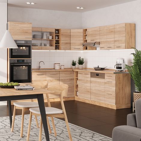 Cuisine en angle R-Line, Sonoma/Chêne de force doré, 247 x 237 cm sans PT, Vicco