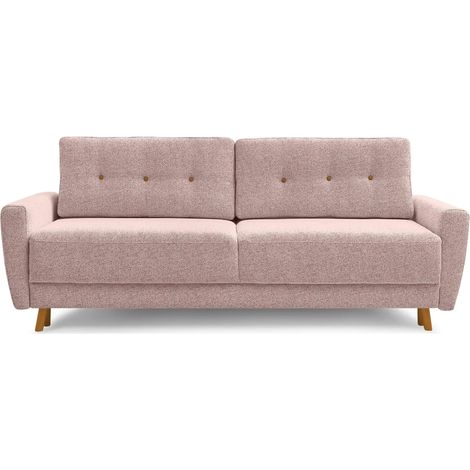 GASPARD - Canapé droit convertible tissu bouclette 3 places Rose (1/5)