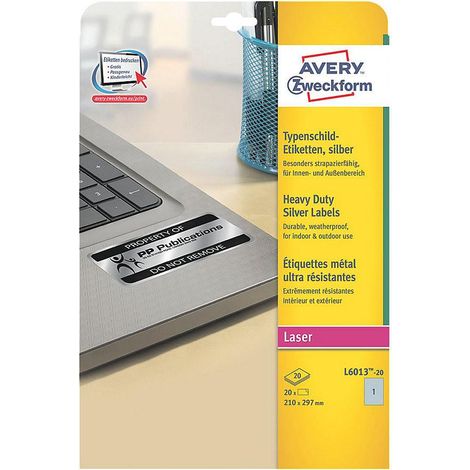 Avery L6013-20 étiquette à imprimer Argent Imprimante d'étiquette adhésive