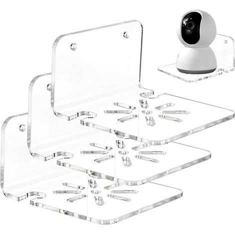 Set di 3 mensole a parete sospese in vetro acrilico trasparente per telecamere di sorveglianza, altoparlanti e baby monitor due opzioni di montaggio (viti). (1/5)