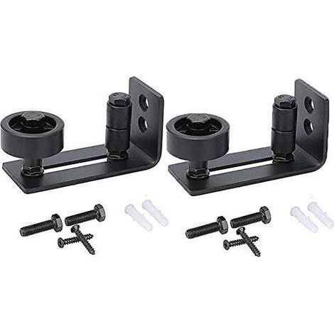 Guide de porte coulissante robuste pour porte de grange, butée 8 en 1 en acier au carbone noir design de fond encastré, panneau de sol et de porte, rouleau réglable, système de fixation murale (1/5)