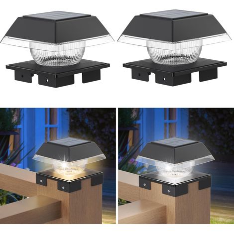 2 Lampes de Poteau Solaires IP65 Lampe Solaire pour Poteau de Clôture pour 3.5x3.5 à 5.5x5.5 Pouces Poteaux Jardin Cour Décoration,Lumière Chaude + Froide (1/5)
