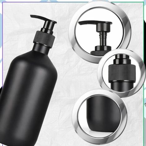 Dispensador de jabón de 300 ml, botella negra mate. Apto para dispensador con bomba. Ideal para cocina o baño. (1/2)