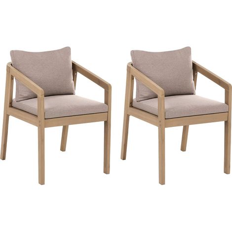 Set di 2 sedie da giardino in legno di acacia certificato con cuscini beige in tessuto idrorepellente marrone chiaro Toscanella (1/5)