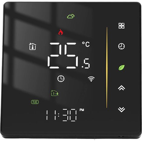 Thermostat programmable intelligent WiFi adapté au chauffage par chaudière 95-240V, noir.