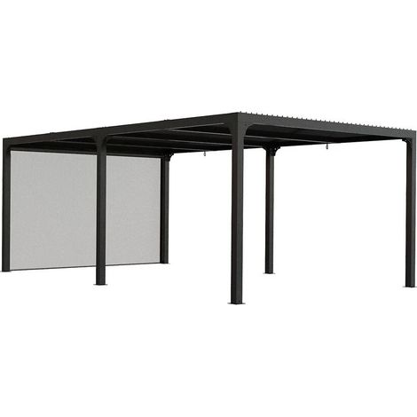 Habrita – Pergola bioclimatique aluminium 21,52 m² – Lames orientables 90° – Rideau manuel PVC 430 gr/m² – Structure gris anthracite – Dimensions L 360 x L 598 x H 235 cm (1/5)