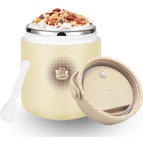 Récipient isotherme alimentaire, pot à yaourt isotherme en acier inoxydable, 430 ml, pot à yaourt de voyage étanche, avec cuillère et couvercle, récipient alimentaire isotherme, idéal pour les soupes  (1/5)