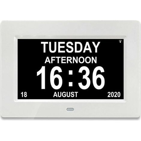 Horloge 7 pouces LCD calendrier numérique date et heure horloge pour les parents (blanc) (1/5)
