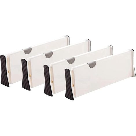 Ensemble de 4 diviseurs pour tiroirs, extensible, 27,8-43,5x10cm, plastique, blanc, polyvalent et pratique (1/3)