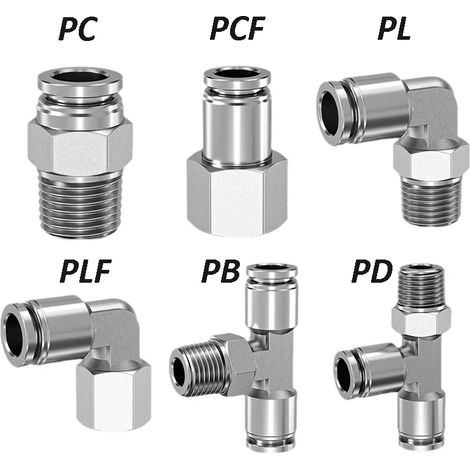 Raccord de tuyau pneumatique en acier inoxydable 304 (6-04 (6mm-1l2)-PB) Connecteur de tube d'air BSP Raccords de tuyauterie à dégagement rapide (1/5)