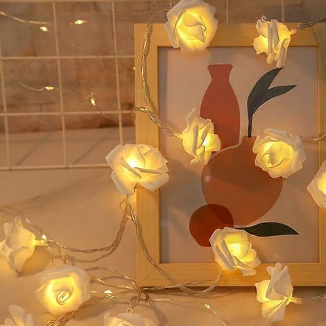 Guirlande lumineuse LED roses pour la Saint-Valentin, décoration de la Saint-Valentin, roses blanches et roses, guirlande de roses artificielles, décoration pour la maison YSXblanc (1/5)
