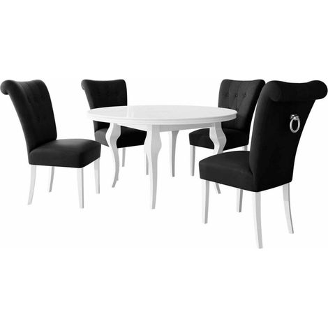 Conjunto de mesas y sillas para comedor Racine 143, Blanco + Magic Velvet 2219, 76x0x0cm, Diámetro: 120, Número de asientos: 4, Estilo: Clásicomoderno (1/5)