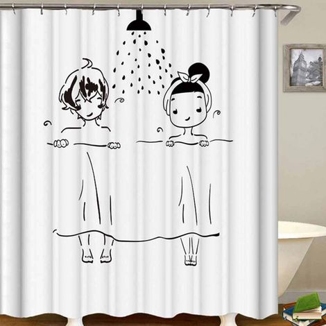 Tenda moderna per doccia vasca da bagno impermeabile pvc 12 ganci stampa fumetto 180x180 cm (1/2)