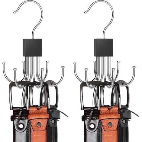 CSPARKV Belt Holder for Closet, 2 Pack 360° Rotatable Tie Rack, Space Saving, Belt Storage, Tie Rack, Maximum Capacity of 32 Belts, Scarf Holder, Multifunctional Bag Holder (1/5)