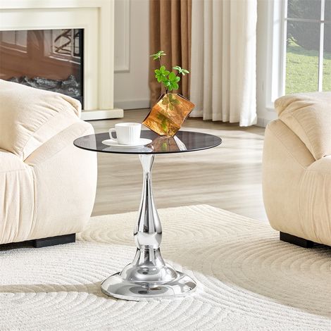 Table basse ronde verre - 50x50x51.5 cm - Design moderne chic salon chambre table d'appoint bout de canapé verre trempé - Argent (1/5)