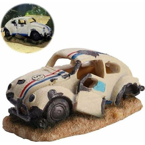 Decoraciones duraderas de resina de simulación para acuario, refugio para peces con forma de coche, adornos para acuario con forma de coche dañado, pecera, 17 cm (1/5)