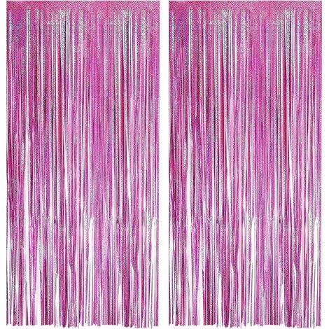 2-teiliger Metallic-Vorhang mit Aluminiumfransen, rosa, glitzernd, Partydekoration, Hochzeit, Geburtstag (1/5)