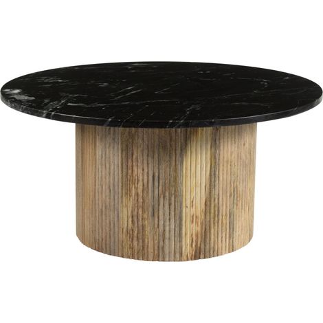 MARBELLA-Table basse ronde 70 cm en marbre noir et bois massif (1/5)