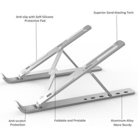 Support de Ordinateur Portable Ventilé en Aluminium - - Ergonomique - Argent (1/4)