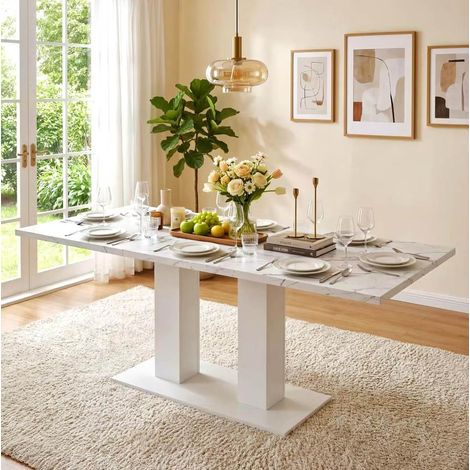 Table à manger extensible MDF blanc 140-180x70 cm, pour 4 à 8 personnes (1/5)