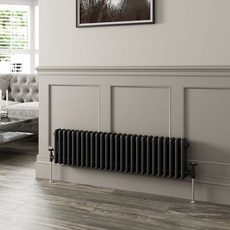 Traditional Black Colosseum Column Radiators Vertical Horizontal 300 x 1190mm Triple