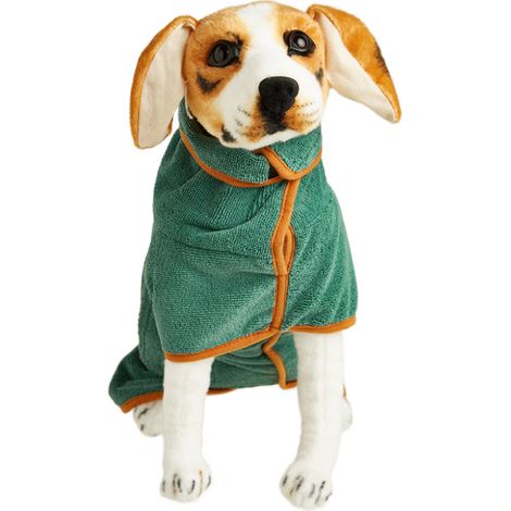 Peignoir pour animaux de compagnie vert, taille S, 1 pièce, super absorbant, séchage rapide, avec sangle réglable et capuche, pour chats de toutes tailles (chats inclus). (1/5)