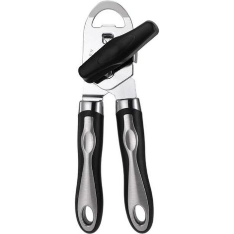 Apriscatole manuale 3 in 1, utilizzo senza sforzo, impugnature morbide, facile da girare, apriscatole resistente per anziani - coperchio rimovibile con magnete, nero (1/5)