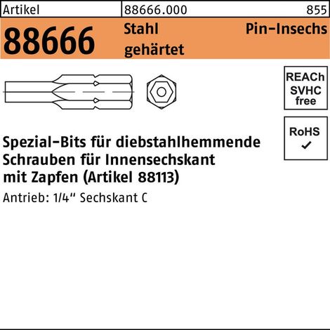 Bits f. ISK Aufn. SW 1/4 m. Zapfen SW 2 f. M 3 + M 3,5 S (1/2)