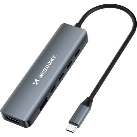 6-in-1-Hub mit USB-A, USB-C, DisplayPort und HDMI-Splitter – Grau (1/5)