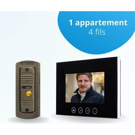 Portier interphone vidéo PINO 4 Fils - 1 écran noir 7" - avec mémoire photos