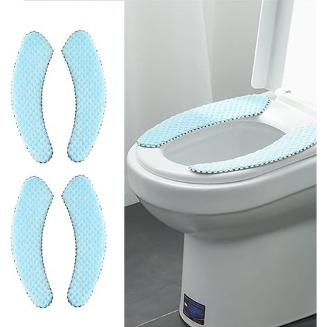 Lot de 2 paires de housses de siège de toilette rembourrées, chaudes et épaisses, antidérapantes, lavables et antistatiques (bleu)