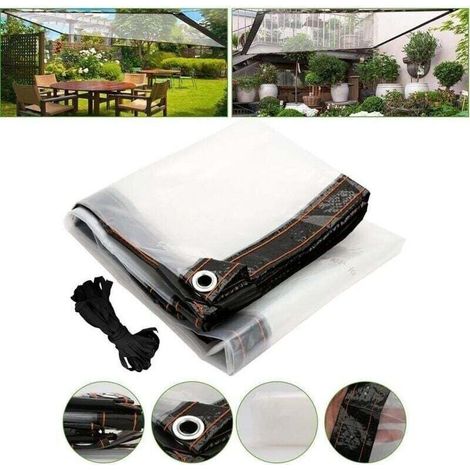 Bche transparente illets - 1 x 2m - Bche polythylne impermable - Rsistante aux intempries - Pour terrasses, balcons, tonnelles, salons de jardin - Avec corde (1/4)