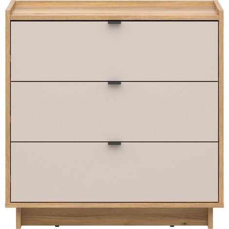 Commode 3 tiroirs meuble de rangement coloris Chêne mauvella / Beige - Longueur 84,4 x Profondeur 42 x Hauteur 85 cm (1/4)