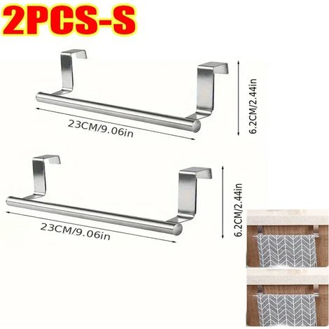 (2PCS-S) Porte-serviettes de cuisine en acier inoxydable, support pour serviettes de salle de bain, étagère murale/de porte/de placard (1/5)