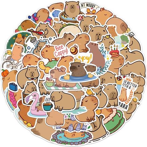 Lot de 50 autocollants Capybara - Stickers animaux amusants - Pour ordinateur portable, téléphone, Bullet Journal et planner - Décoration pour enfants et adultes (1/5)