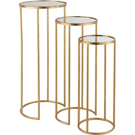 Lot de 3 Tables Gigognes "Léo Miroir" 80cm Or