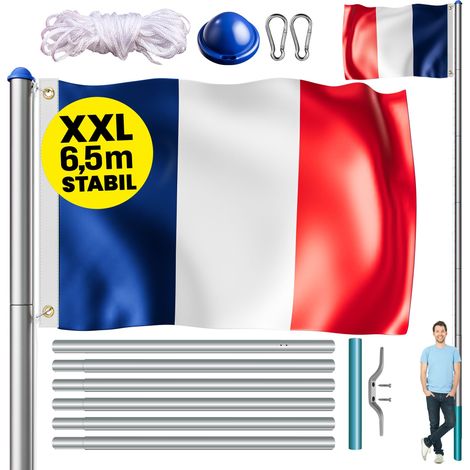 MONZANA® 6.5m Aluminium Flagpole with Flag Weatherproof Easy Assembly Adjustable Height Perfect for International Football & Other Sporting Events Frankreich (de)