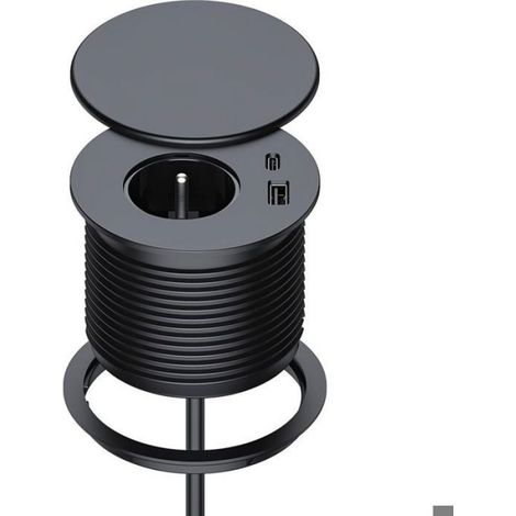 Bloc Prise Encastrable, Multiprise Encastrable avec 1 Prise, 1 Port USB C, 1 Port USB A, 75 mm de Diamètre, 1,5M de Câble, Prise (1/5)