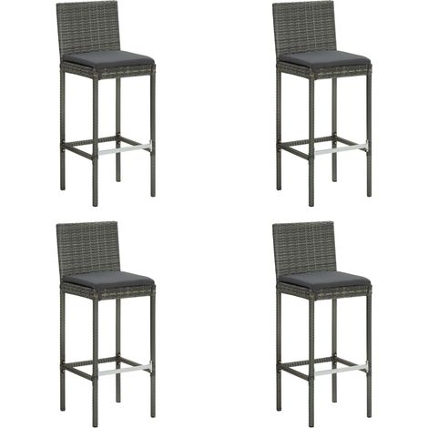 vidaXL Garden Bar Stools with Cushions 4 pcs Grey Poly Rattan