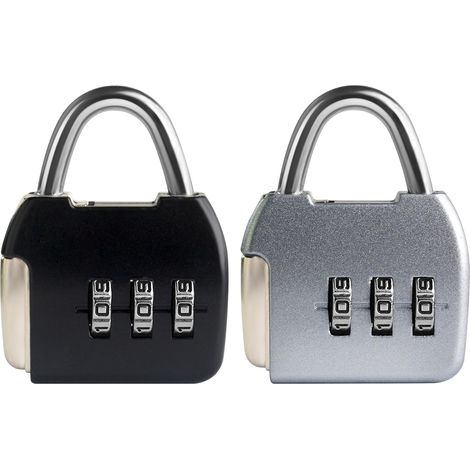 Petits cadenas à combinaison pour bagages, cadenas à 3 chiffres, cadenas de voyage avec code, petit cadenas pour casier, valise, boîte à outils, sac à dos, sac (Noir+Argent, Lot de 2) (1/5)