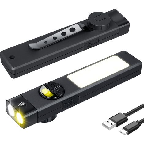 Lampe torche portable et rechargeable en aluminium, noire (1/5)