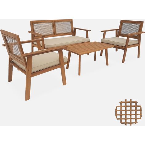 Conjunto de jardín en madera y caña cuadrada, 4 plazas
