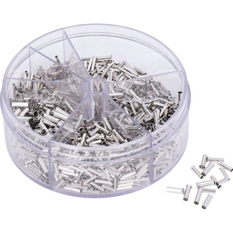 1900 pièces de ferrules de fil non isolées de 0,5 à 2,5 mm², bornes à sertir pour câbles, bornes à broches pour fils flexibles, connecteurs d'accouplement non isolés, mini ferrules pour tubes nus 14-2 (1/5)