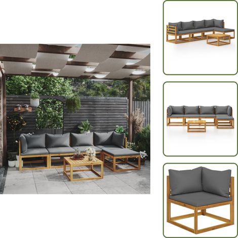 Cojines para sofás - vidaXL Juego de muebles jardín 6 pzas con cojines madera maciza acacia - Madera maciza
