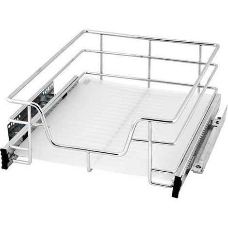 Haloyo – Panier de rangement à tiroir coulissant en treillis métallique chromé 41 x 14 x 41 cm – Charge max 12 kg – Glissières flexibles