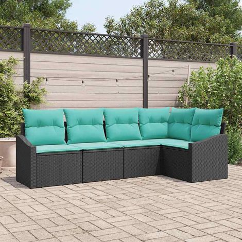 vidaXL Sofa Set mit Kissen 5 pcs Schwarz Poly-Rattan (1/5)