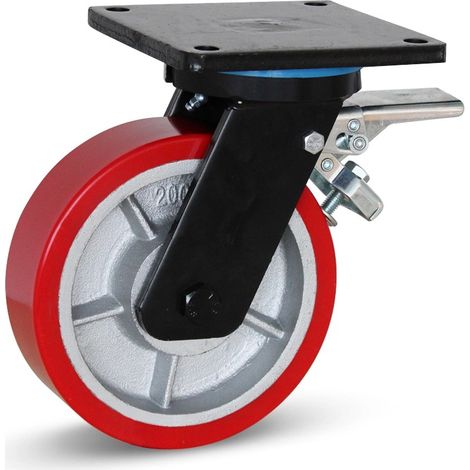 Roue pivotante extra lourde freinée - MESO - PU - 200mm - 1400kg - Platine (1/2)