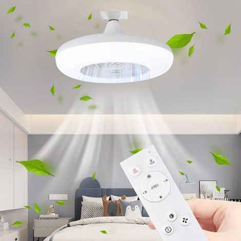 Ventilador de techo silencioso con luz LED y mando a distancia, 28 cm (11 pulgadas), diseño moderno, ideal para el dormitorio, regulable. (1/5)