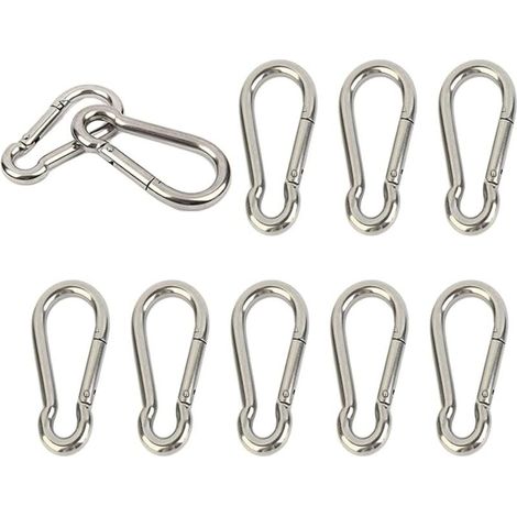 Set of 10 heavy-duty 304 stainless steel spring-loaded carabiners, M4 4cm. Small keychain for keys, swings, camping, fishing, hammocks. (1/4)