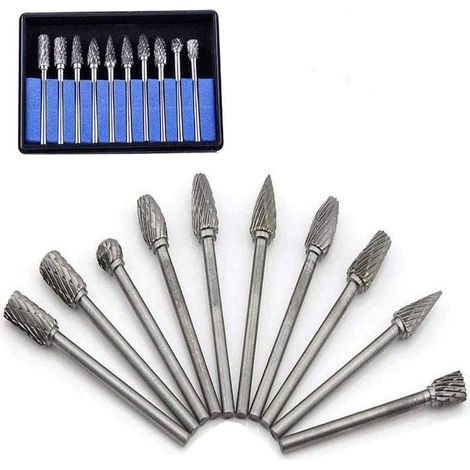 Lot de 10 fraises rotatives en carbure de tungstène avec tête de meulage pour outils rotatifs Dremel, forage et polissage du métal-RAPANDA